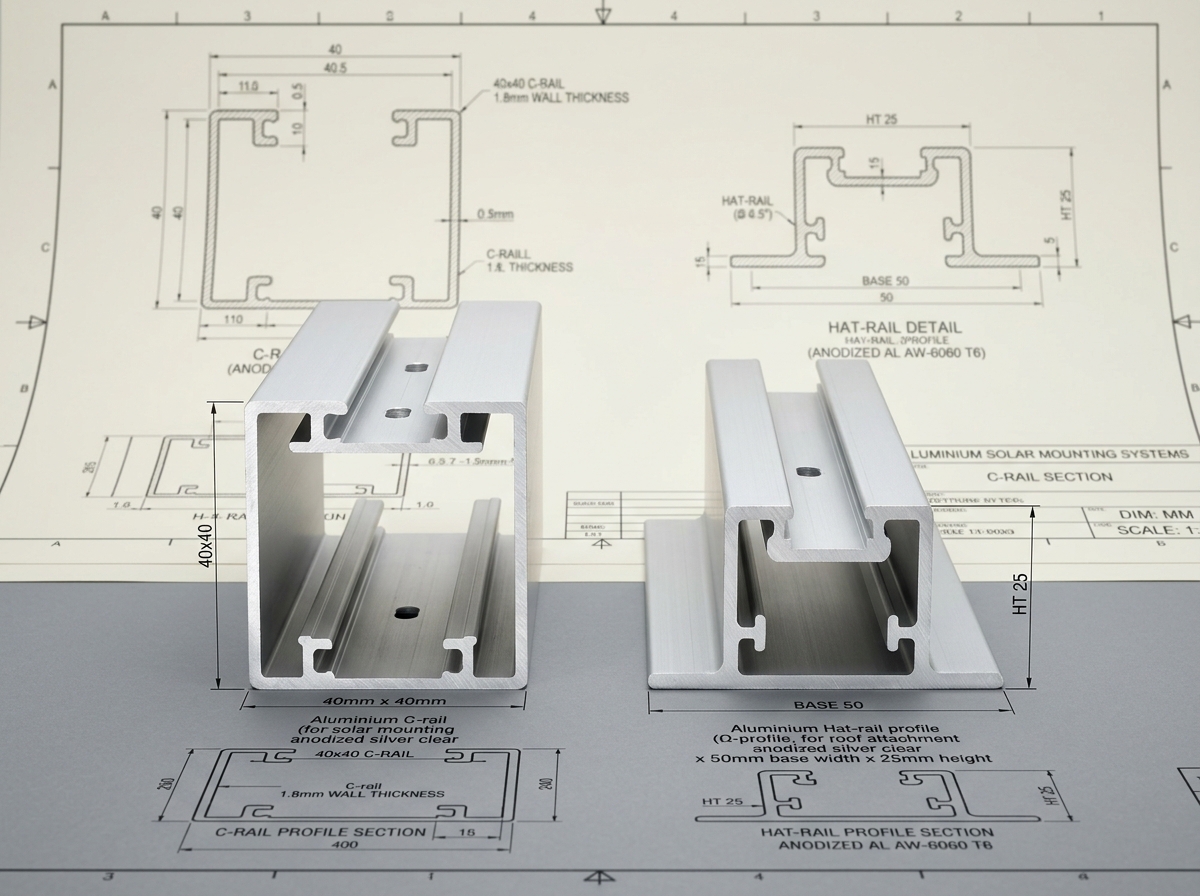 Heavy Solar Module Mounting Rail Profile (C-Rail & Hat Rail)